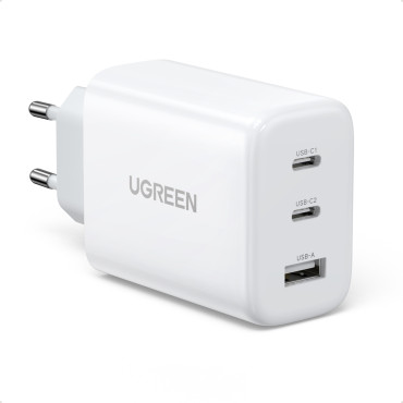 Snabb Network Charger 2x USB-C USB 65W PD QC Vit