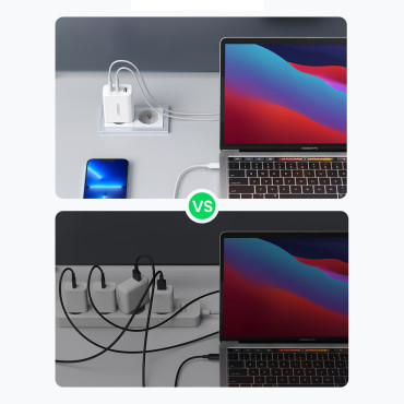 Hitri omrežni polnilnik 2x USB-C USB 65W PD QC White