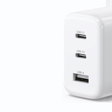 Snabb Network Charger 2x USB-C USB 65W PD QC Vit
