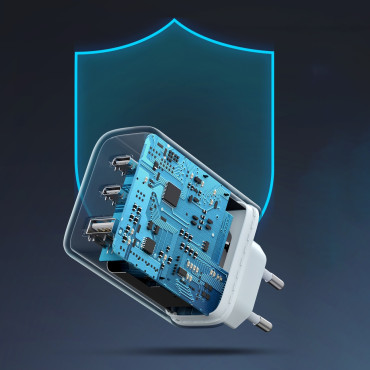 Greitas tinklo įkroviklis 2x USB-C USB 65W PD QC WHITE