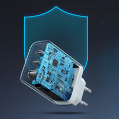 Greitas tinklo įkroviklis 2x USB-C USB 65W PD QC WHITE