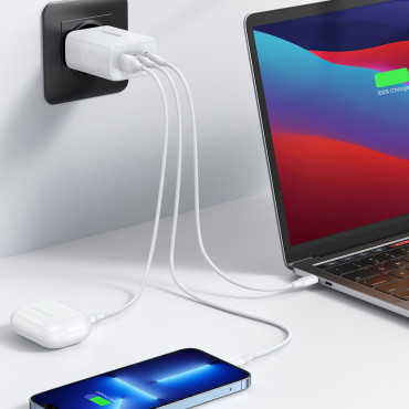 Snabb Network Charger 2x USB-C USB 65W PD QC Vit