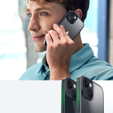 En styv påse med en gelram och ett inbyggt stativ för iPhone 14 Svart