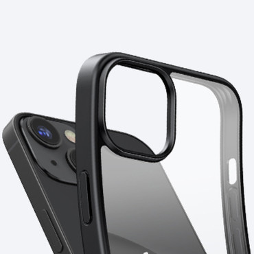 En styv påse med en gelram och ett inbyggt stativ för iPhone 14 Svart