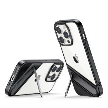 Pevné puzdro s gélovým rámom a vstavaným stojanom pre iPhone 14 Pro Black