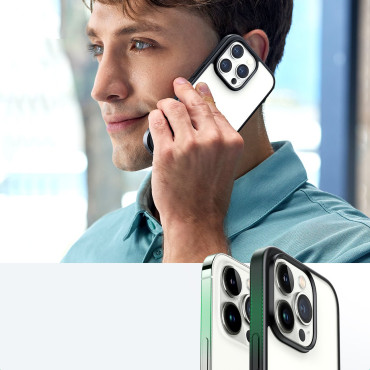 Stingrs maisiņš ar gēla rāmi un iebūvētu stendu iPhone 14 pro melns