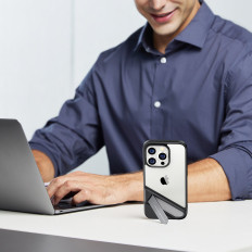 A rigid pouch with a gel frame and a built-in stand for iPhone 14 Pro black