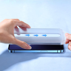 Verre trempé plein écran avec cadre de montage pour iPhone 14 plus 6,7 ''