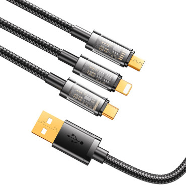 3in1 kabel USB kabel - USB-C / Lightning / Micro USB 3.5 A 1.2m Črna