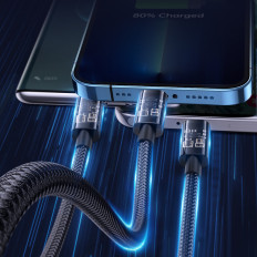3in1 kabel USB kabel - USB-C / Lightning / Micro USB 3.5 A 1.2m Črna