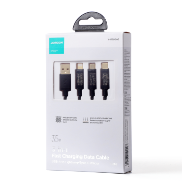 3IN1 καλώδιο καλωδίου USB - USB-C / Lightning / Micro USB 3.5 α 1.2m μαύρο