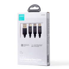 3in1 kabel USB kabel - USB-C / Lightning / Micro USB 3.5 A 1.2m Črna
