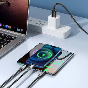 3in1 kabel USB kabel - USB-C / Lightning / Micro USB 3.5 A 1.2m Črna