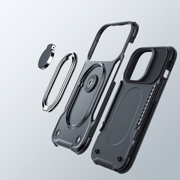 Primer za iPhone 14 oklepni pokrov s stojalom ročajem prstan Dr črna