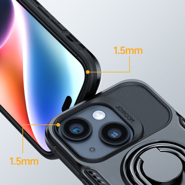 Primer za iPhone 14 oklepni pokrov s stojalom ročajem prstan Dr črna