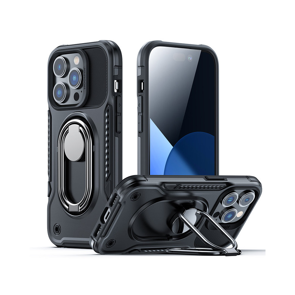 Veske til iPhone 14 Pro Armored Cover med Case Handle Ring Holder Svart
