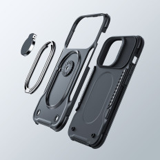 Case for iPhone 14 Pro pansret dækning med CASE HANDLE RING HOLDER Sort
