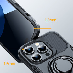 Fall för iPhone 14 Pro Armored Cover med Case Handle Ring Holder Black