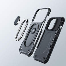 Case voor iPhone 14 plus gepantserde dekking met case handvat ringhouder zwart