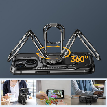 Case voor iPhone 14 plus gepantserde dekking met case handvat ringhouder zwart
