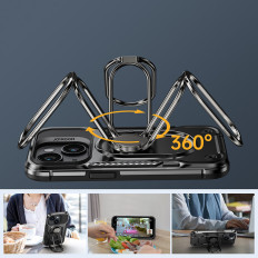Case voor iPhone 14 plus gepantserde dekking met case handvat ringhouder zwart