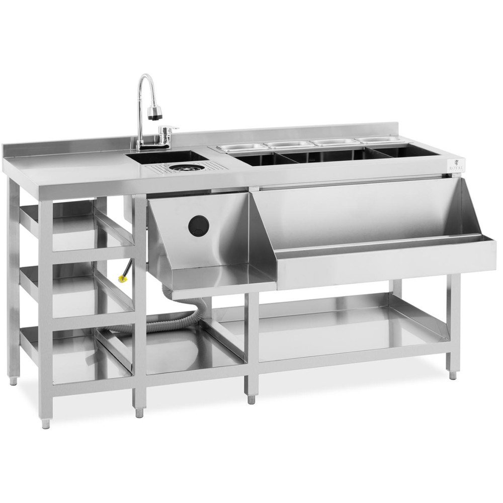 Barmain station barmain gootsteen tafel met wasmachine en ijscontainers roestvrij staal