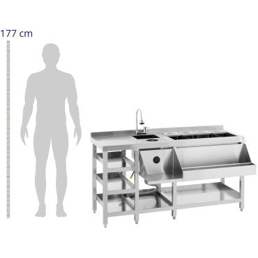 Barmain station barmain gootsteen tafel met wasmachine en ijscontainers roestvrij staal