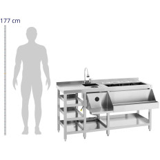 Barmain Station Barmain Suvel Table d'évier avec laveuse et conteneurs de glace en acier inoxydable