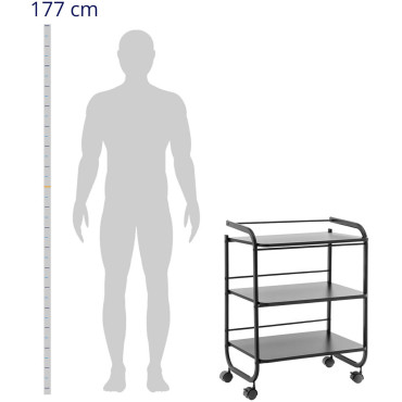Tafelcosmetische trolley voor woonkamer 3 planken 60x43cm - zwart