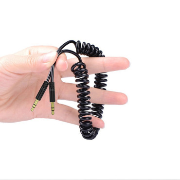 Stretchable Cable Audio Cable AUX MINI JACK 3.5mm Pavasaris 150cm melns