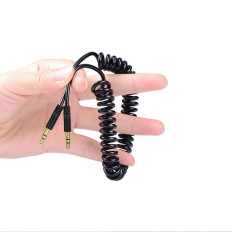Stretchable Cable Audio Cable AUX MINI JACK 3.5mm Pavasaris 150cm melns