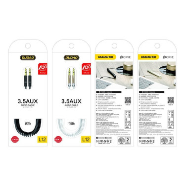 Stretchable Cable Audio Cable AUX MINI JACK 3.5mm Pavasaris 150cm melns