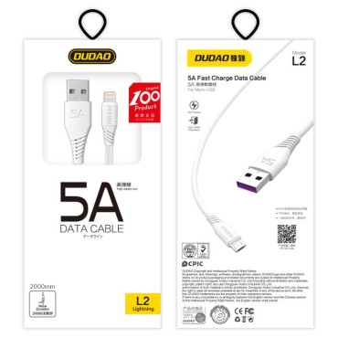 Kabeļu kabelis iPhone USB - Zibens 5A 2m balts