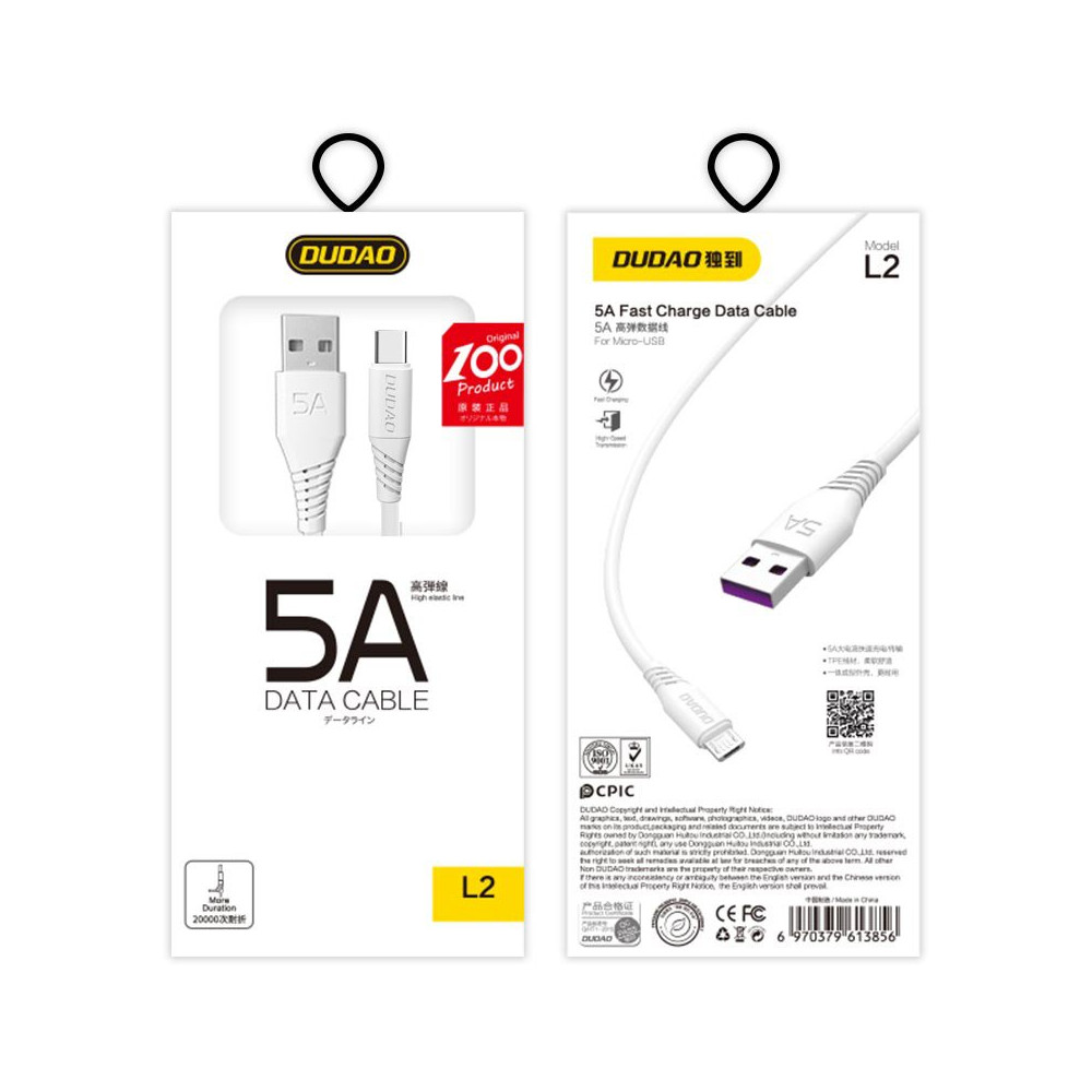 USB-kabelkabel - USB-C 5a 2m vit