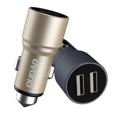 Billaddare med säkerhetshammare för 2x USB 5V 3.1a Grå
