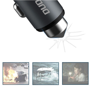Billaddare med säkerhetshammare för 2x USB 5V 3.1a Grå