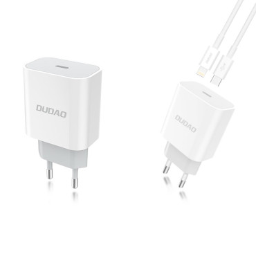 Hitri omrežni polnilnik EU USB-C PD + Lightning Cable za iPhone 1M bela