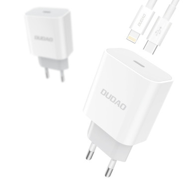 Hitri omrežni polnilnik EU USB-C PD + Lightning Cable za iPhone 1M bela