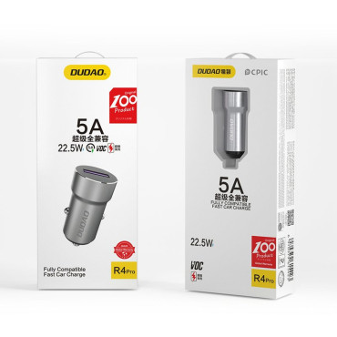 Carregador de carro USB rápido para ninho mais leve 5a 22.5w QC Vooc Grey