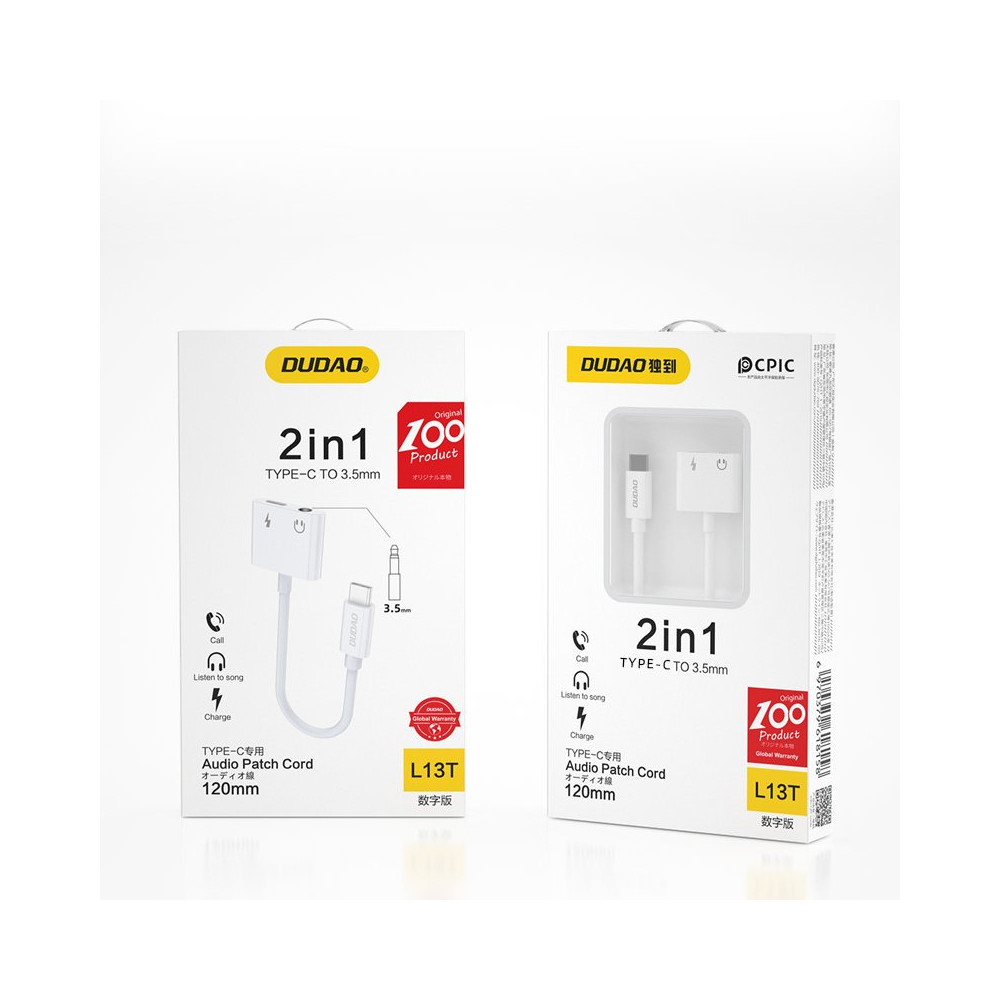 Adapter Adapter USB-C Hovedtelefon - USB-C + 3,5 mm Mini Jack White