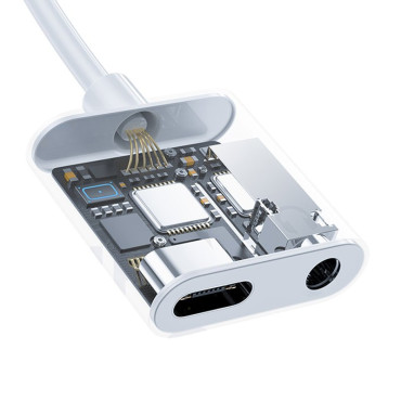 Adaptera adapteris USB-C austiņu - USB-C + 3,5 mm mini Jack White