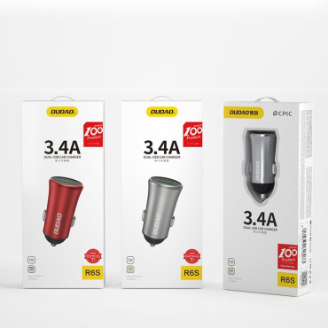Carregador de carro inteligente R6S 2X USB 3.4A prata