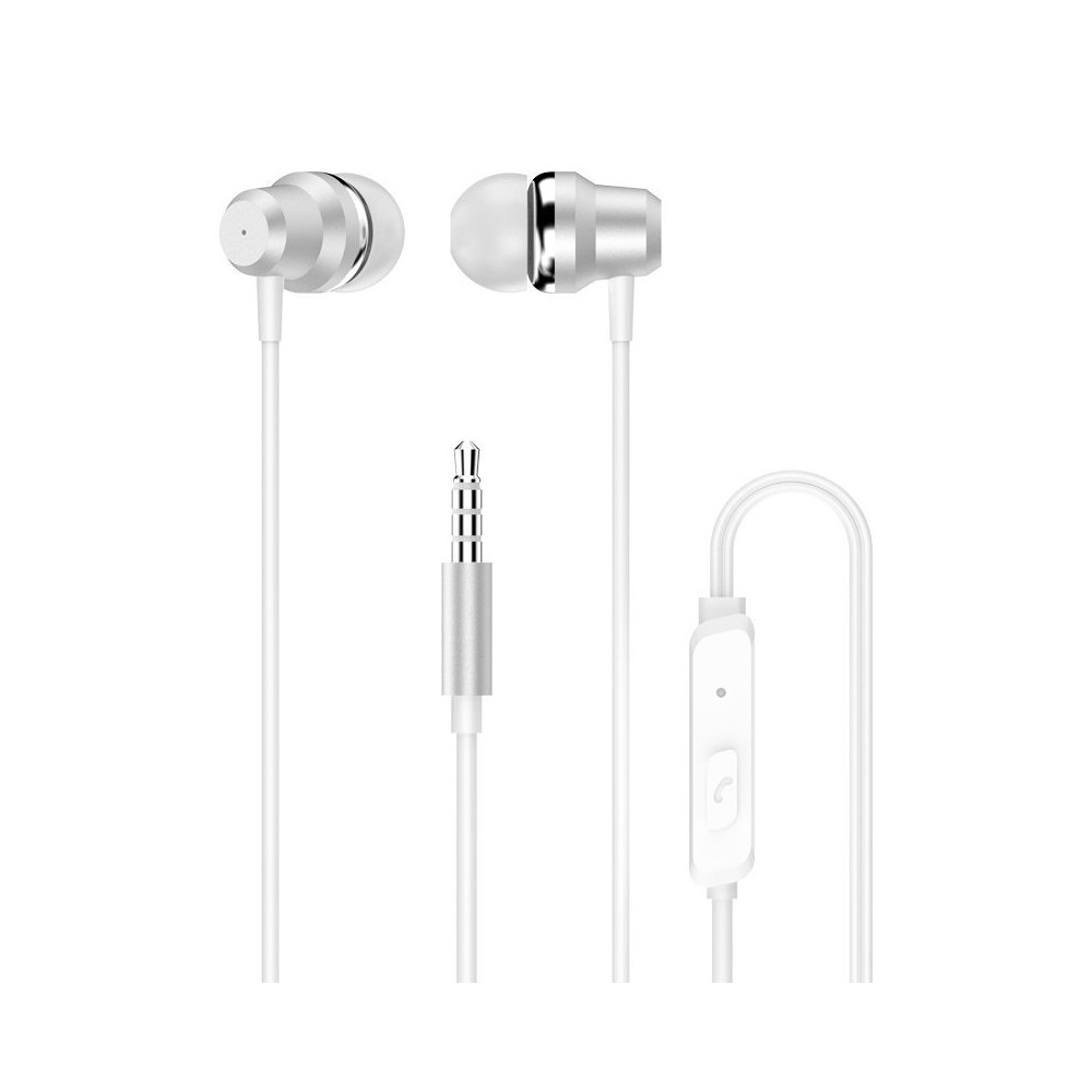 Hörlurar. Headset med fjärrkontroll och mikrofon 3,5 mm. Mini Jack. Vit
