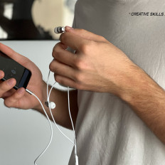 Headphones. Headset with remote control and microphone 3.5 mm. Mini Jack. White