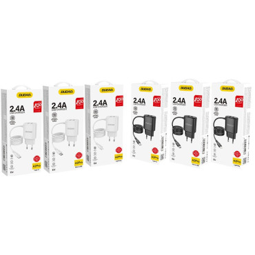 2x USB-nettverkslader med innebygd mikro USB 12W svart kabel