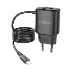 USB omrežni polnilnik z vgrajenim kablom za iPhone Lightning 12W Black