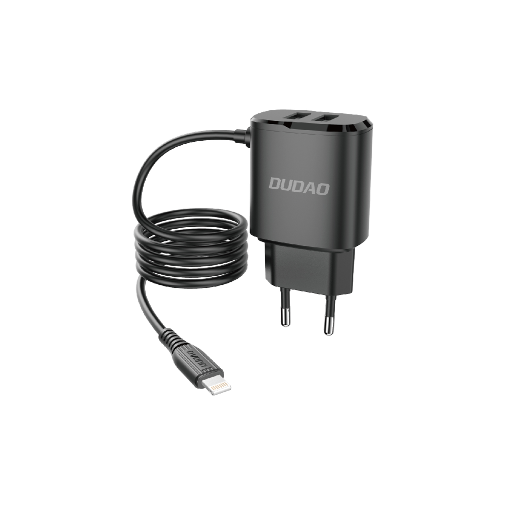 USB omrežni polnilnik z vgrajenim kablom za iPhone Lightning 12W Black