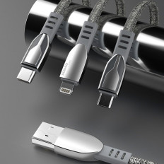 Patvarus vielos kabelis pintas USB - mikro USB 5A 1m pilka