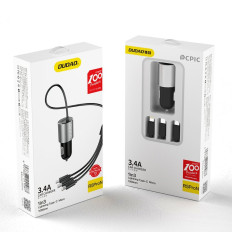 3IN1 USB-autolader + ingebouwde bliksem USB-C Micro USB-zwarte kabel
