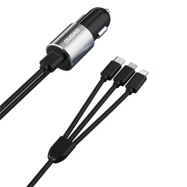 3In1 USB nabíjačka automobilov + vstavaný blesk USB-C MICRO USB čierny kábel